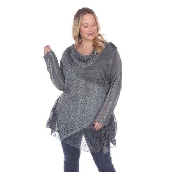 Simply Couture Lace Blouse Long Sleeve Cowl Neck Chiffon Layers Shirt - Picture 1 of 14